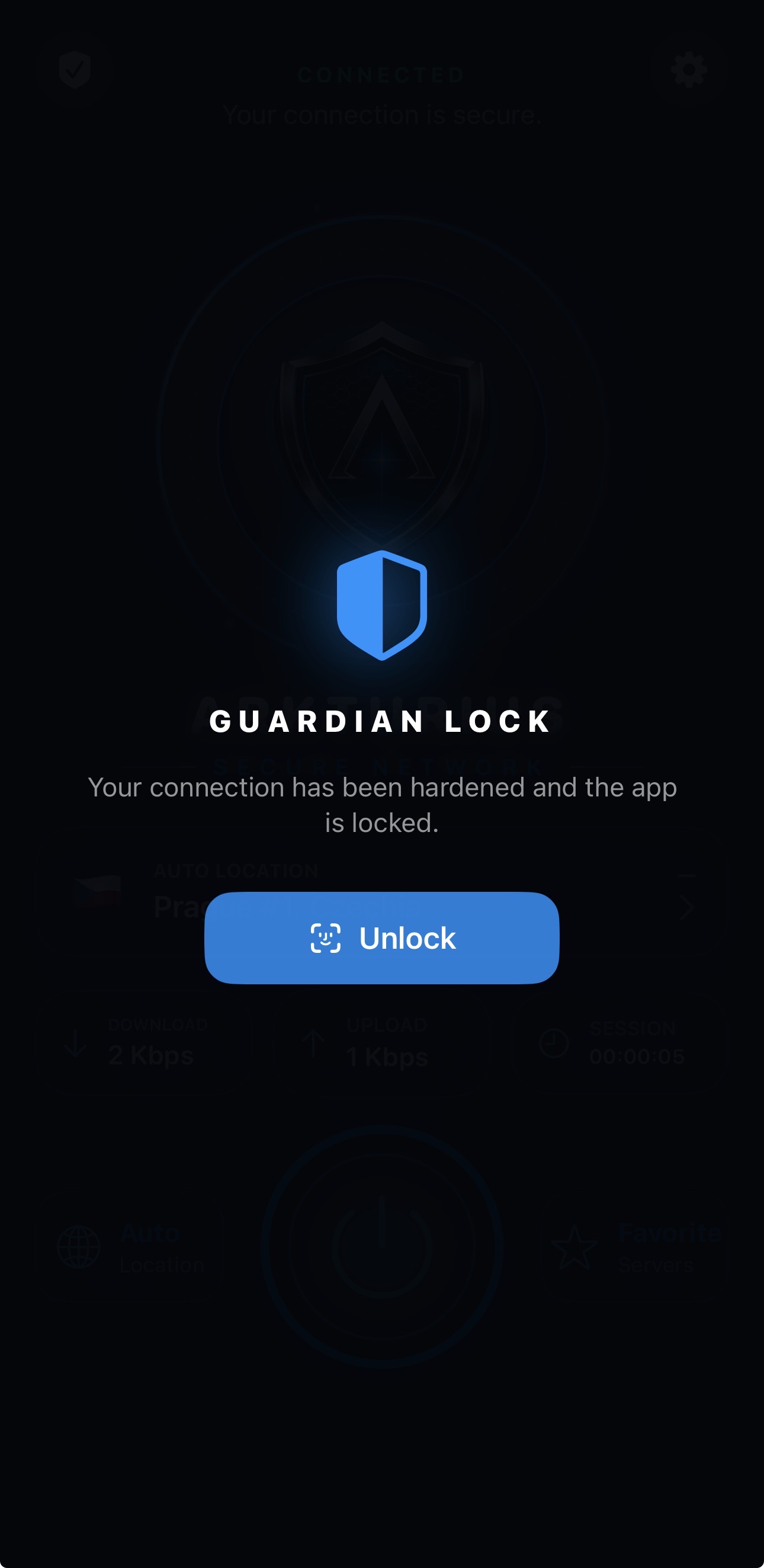 Arkturius Guardian Lock interface with the large center Arkturius shield used to activate Guardian Lock